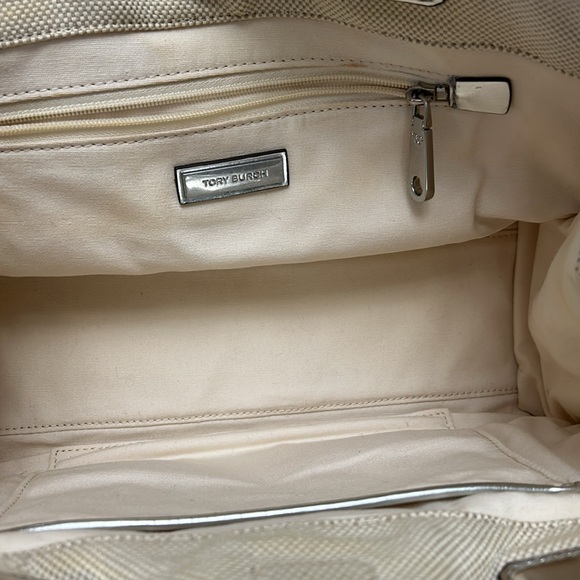 Tory Burch Beige Tote Bag with Metallic Silver Accents and Logo - Picture 5 of 9